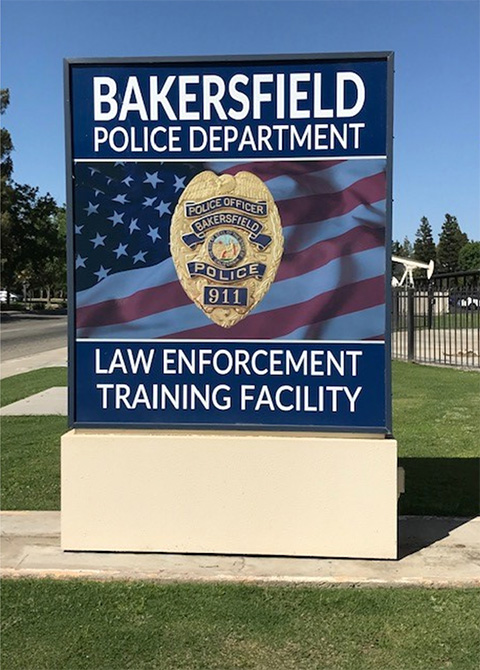 A sign of Bakersfield Police Department Law Enforcement Training Facility