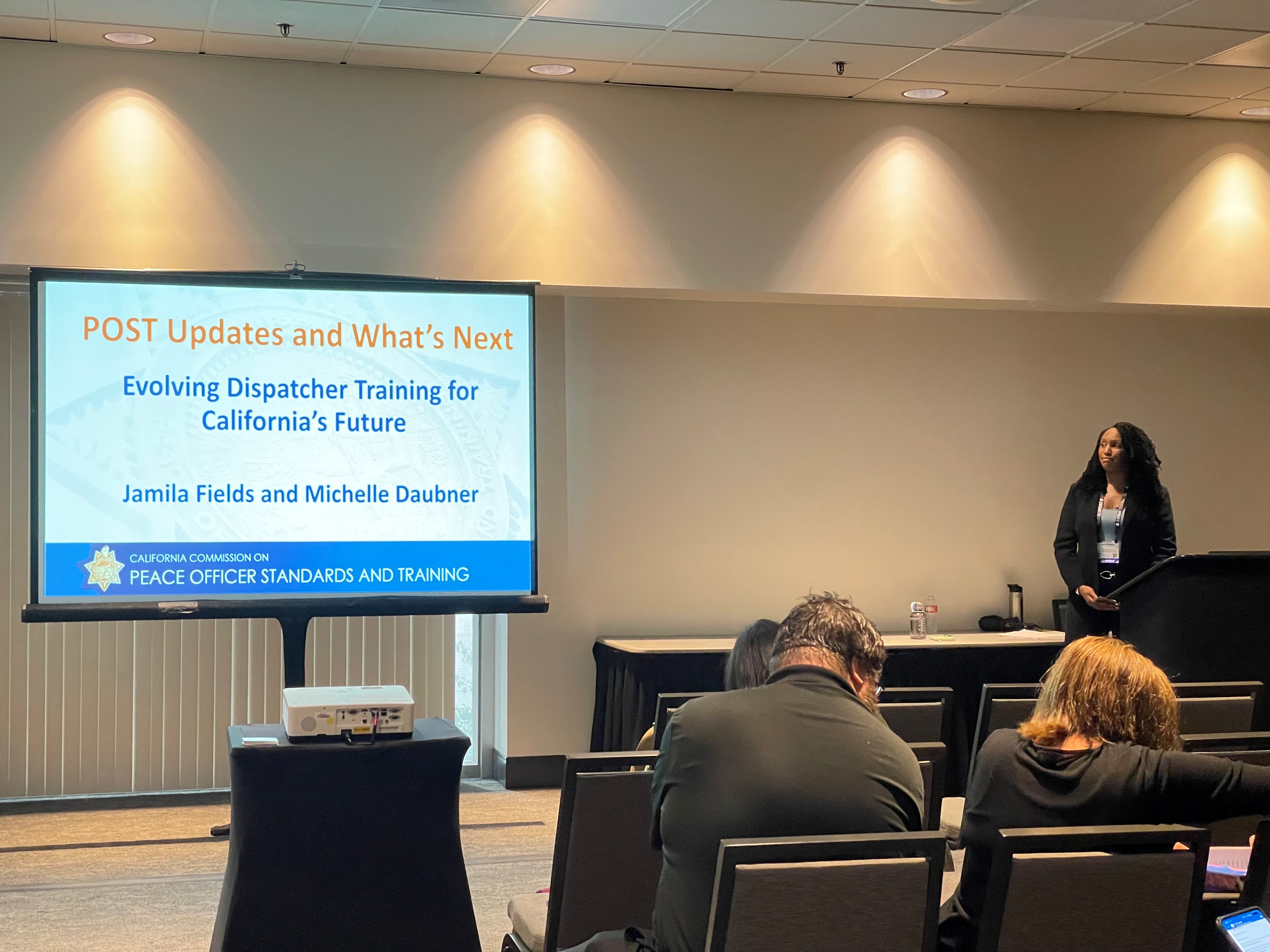 Jamila Fields, Management Counseling and Projects Bureau, presents at the APCO conference in Sacramento.