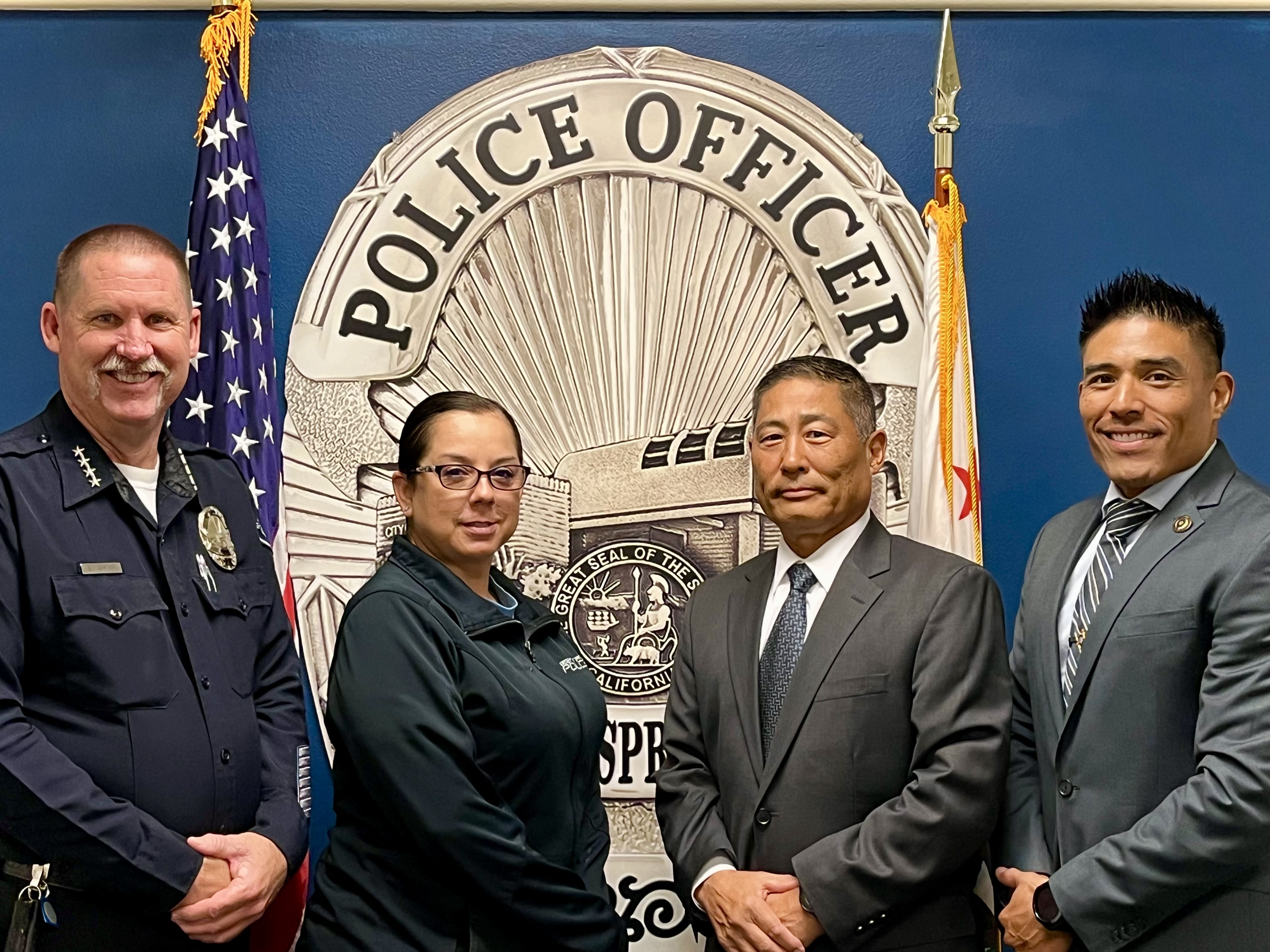Chief Steven Shaw with Police Records Specialist Vicki Alvarez, LEC Kevin Hatano, and LEC Mike Dalisay.